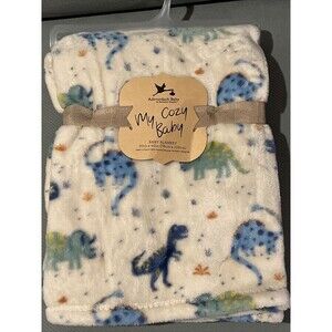 Adirondack Baby My Cozy Blanket Dinosaurs Blue Green Beige Fleece Infant Boy NEW